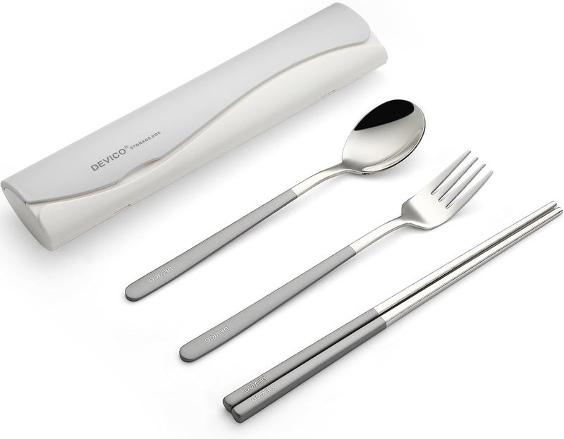 DEVICO Portable Travel Utensils with Case, Reusable Camping Silverware for Lunch, 18/8 Stainless Steel Cutlery Set (Gray) - Image 1